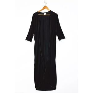 Hanro Womens Black Open Front Lightweight Robe XS Long Soft Loungewear Lace Trim
